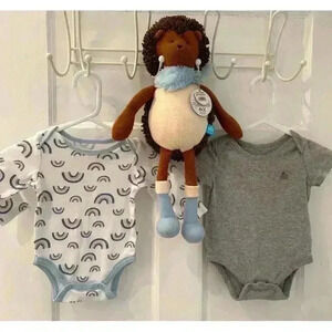 Two 3-6m Baby Boy Onesies and  a Manhattan Toy Company Hedgehog Stuffed Animal